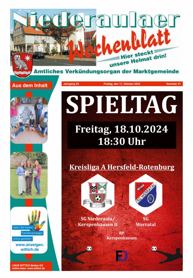 Niederaulaer Wochenblatt Titelblatt 41/2024