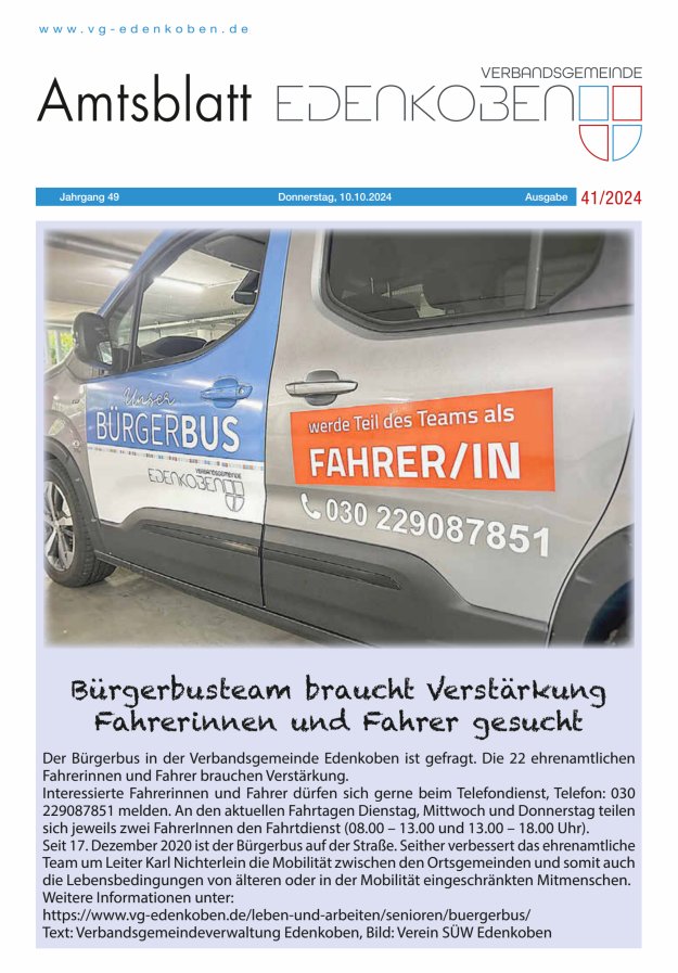 Amtsblatt VG Edenkoben Titelblatt 41/2024