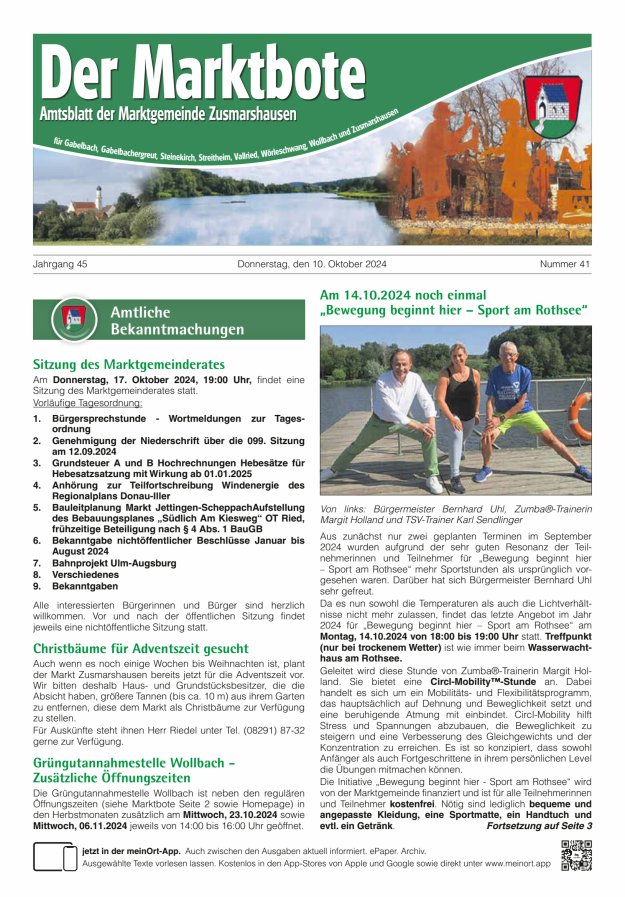 Zusmarshausen - Der Marktbote Titelblatt 41/2024