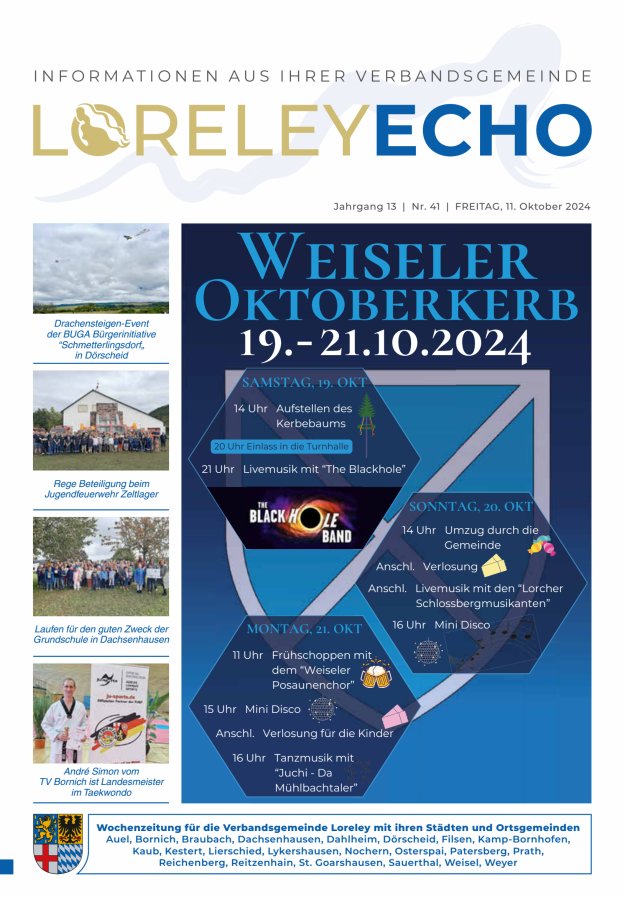 Loreley-Echo - Mitteilungsblatt der Verbandsgemeinde Loreley (Braubach) Titelblatt 41/2024