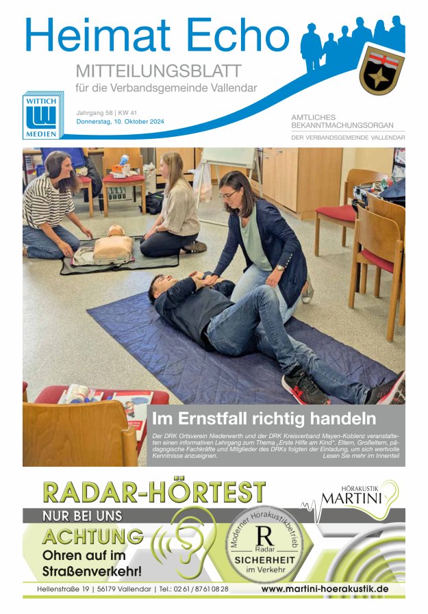 Heimat-Echo - Heimat- und Bürgerzeitung Verbandsgemeinde Vallendar Titelblatt 41/2024