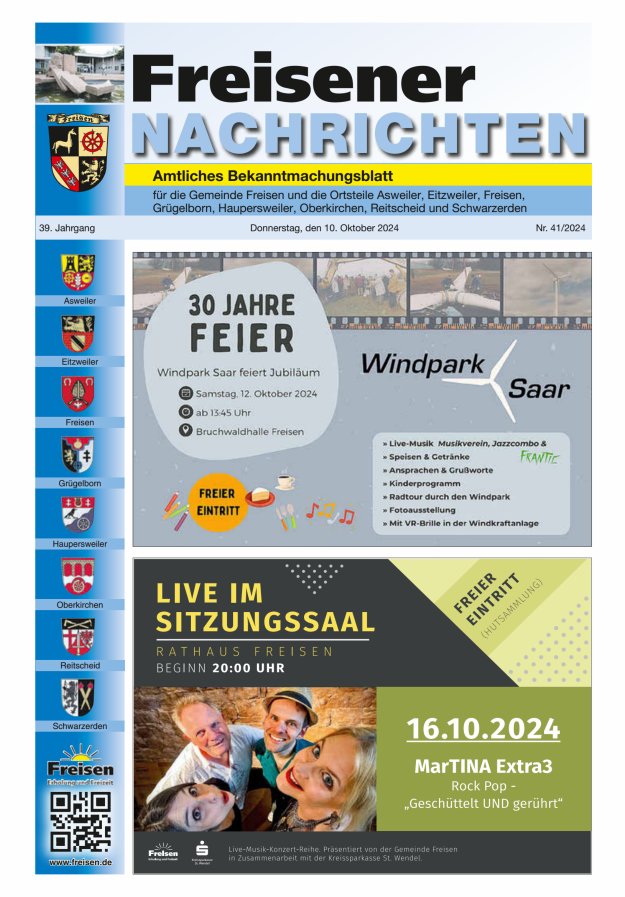 Freisener Nachrichten Titelblatt 41/2024