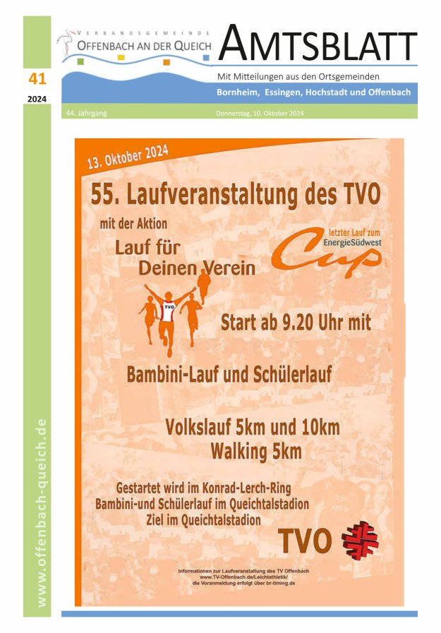 Amtsblatt VG Offenbach an der Queich Titelblatt 41/2024