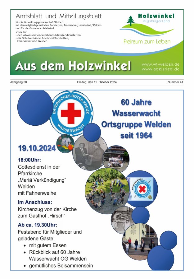 Aus dem Holzwinkel Amtsblatt u Mitteilungsblatt f VG Welden u GemAdelsried Titelblatt 41/2024