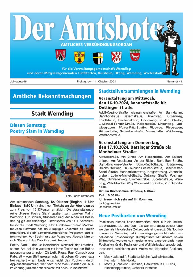 Der Amtsbote - Wemding Verwaltungsgemeinschaft Titelblatt 41/2024