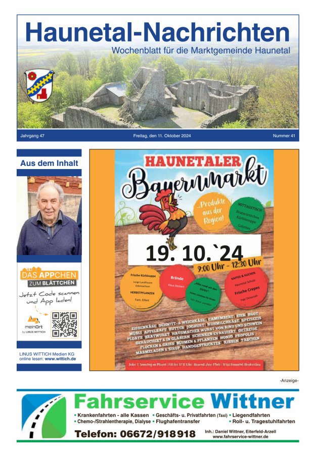 Haunetal-Nachrichten Titelblatt 41/2024