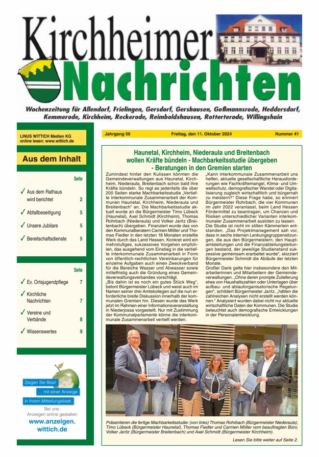 Kirchheimer Nachrichten Titelblatt 41/2024