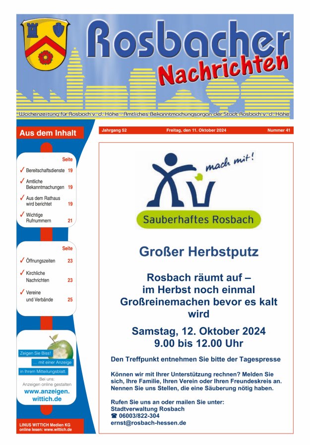 Rosbacher Nachrichten Titelblatt 41/2024