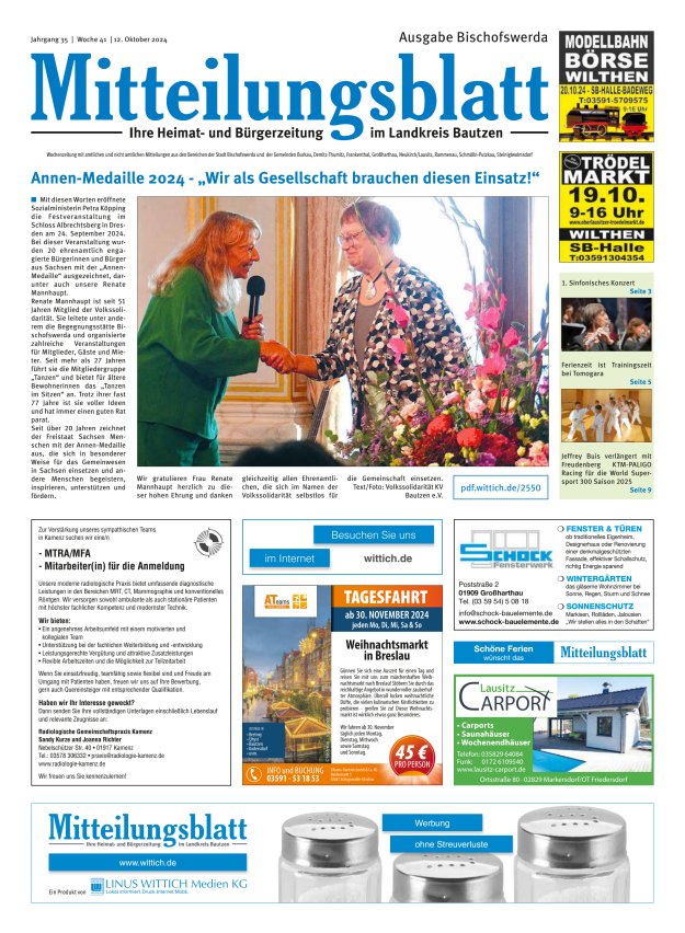 Mitteilungsblatt LK Bautzen Ausgabe Bischofswerda Titelblatt 40/2024