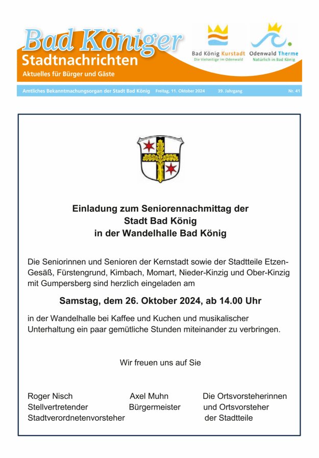 Bad Königer Stadtnachrichten und Badeblatt Titelblatt 41/2024