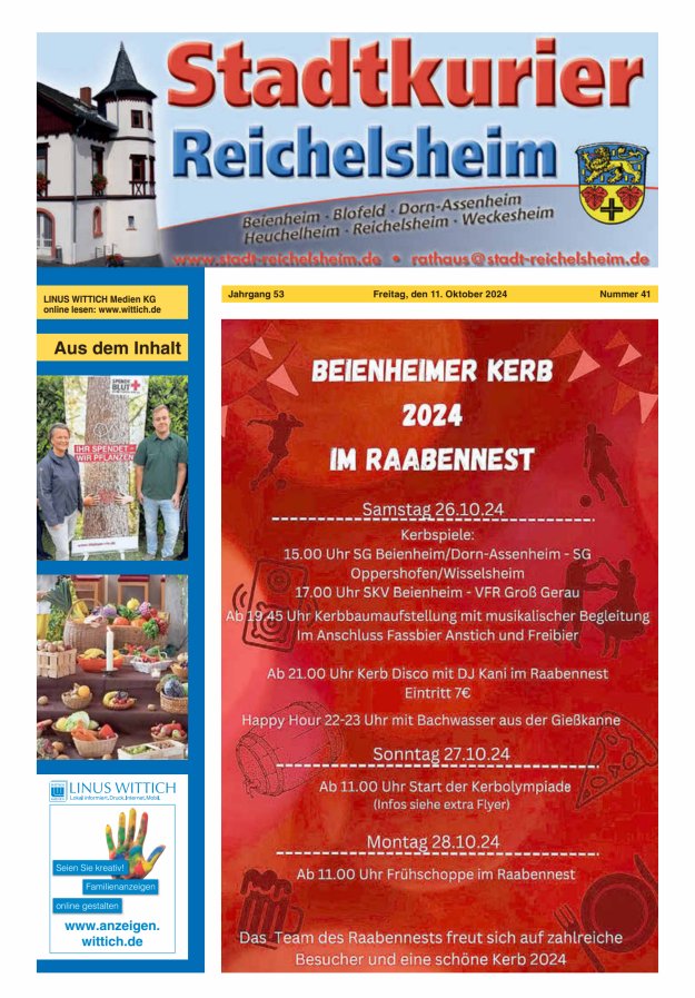 Stadtkurier Reichelsheim Titelblatt 41/2024