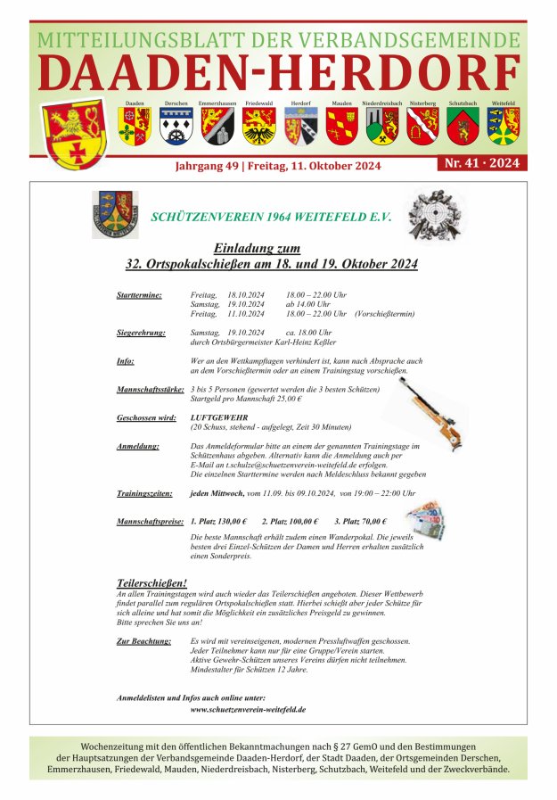 Mitteilungsblatt der Verbandsgemeinde Daaden-Herdorf Titelblatt 41/2024
