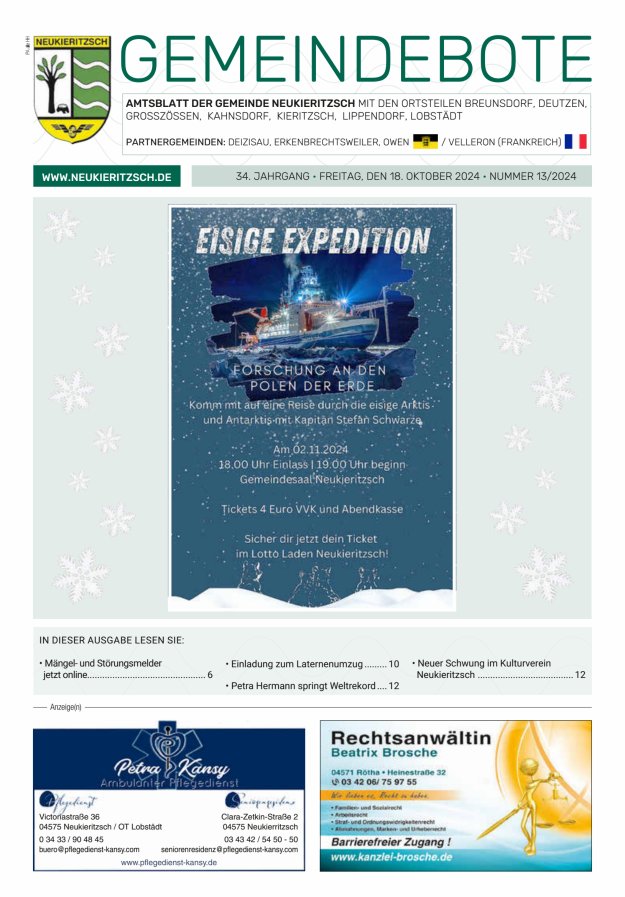 Gemeindebote - Amtsblatt der Gemeinde Neukieritzsch mit den Ortsteilen Titelblatt 13/2024