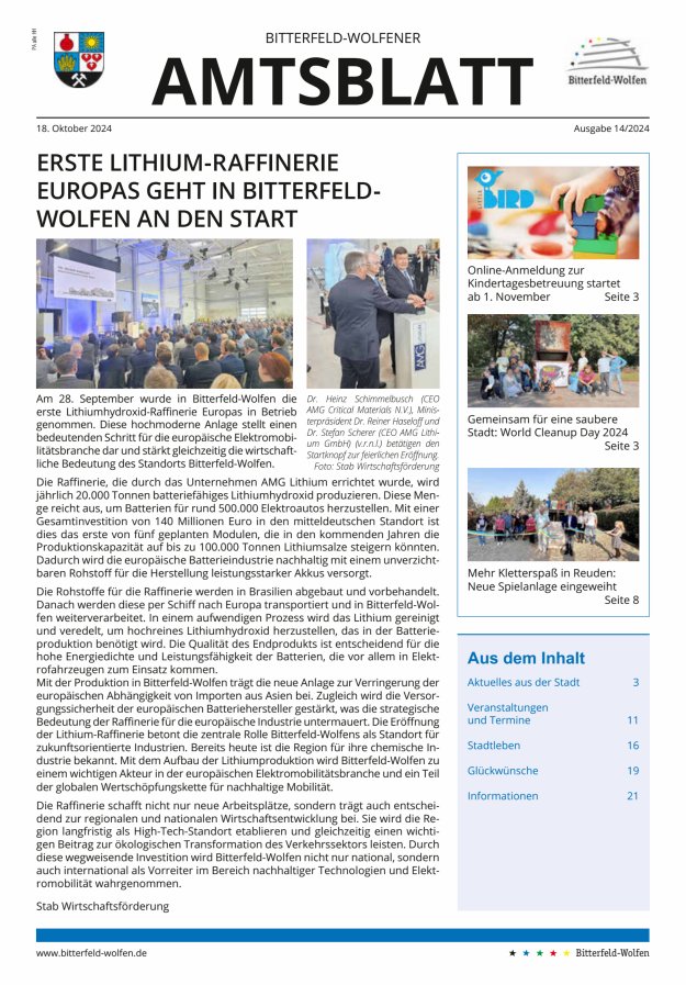 Bitterfeld-Wolfener Amtsblatt Titelblatt 14/2024