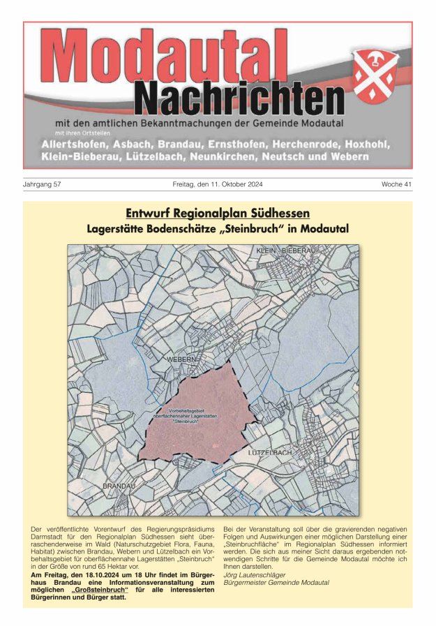 Modautal-Nachrichten Titelblatt 41/2024