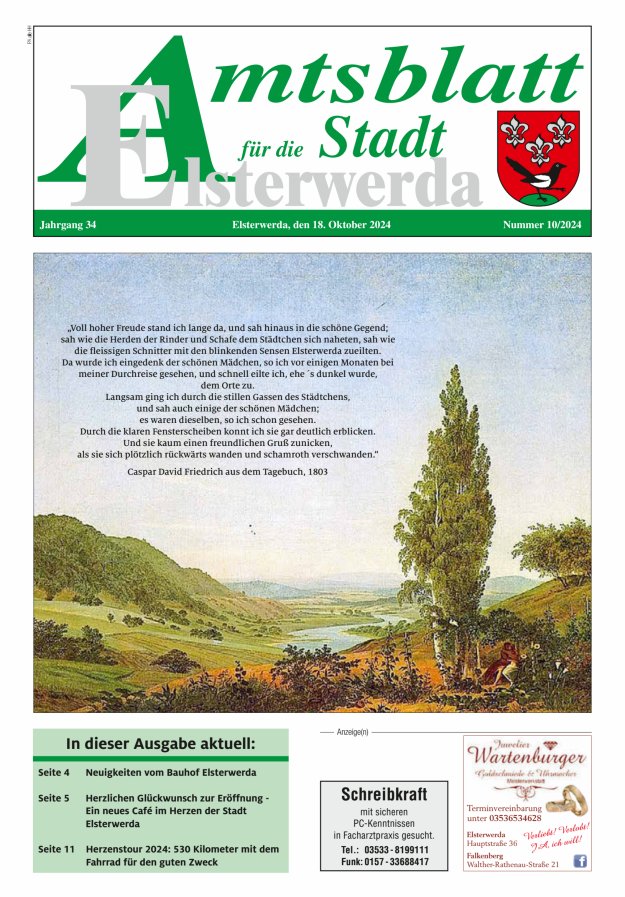 Amtsblatt für die Stadt Elsterwerda Titelblatt 10/2024