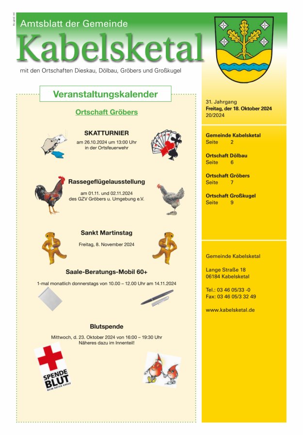 Amtsblatt der Gemeinde Kabelsketal mit den Ortsteilen Titelblatt 20/2024