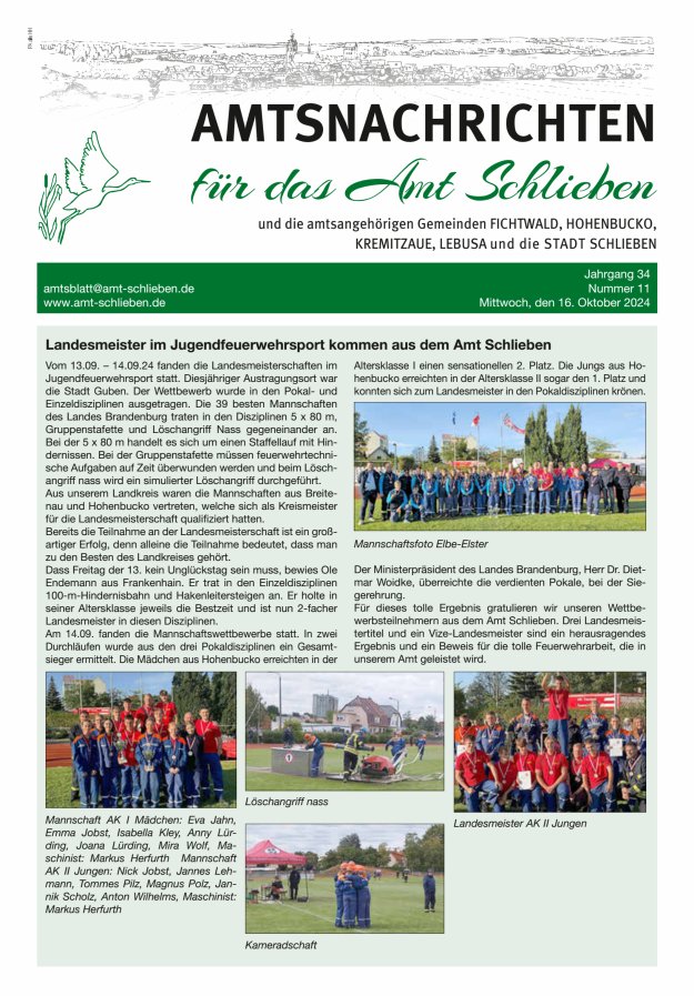 Amtsnachrichten – Amtsblatt für das Amt Schlieben und die amtsangehörigen Gemeinden Titelblatt 11/2024