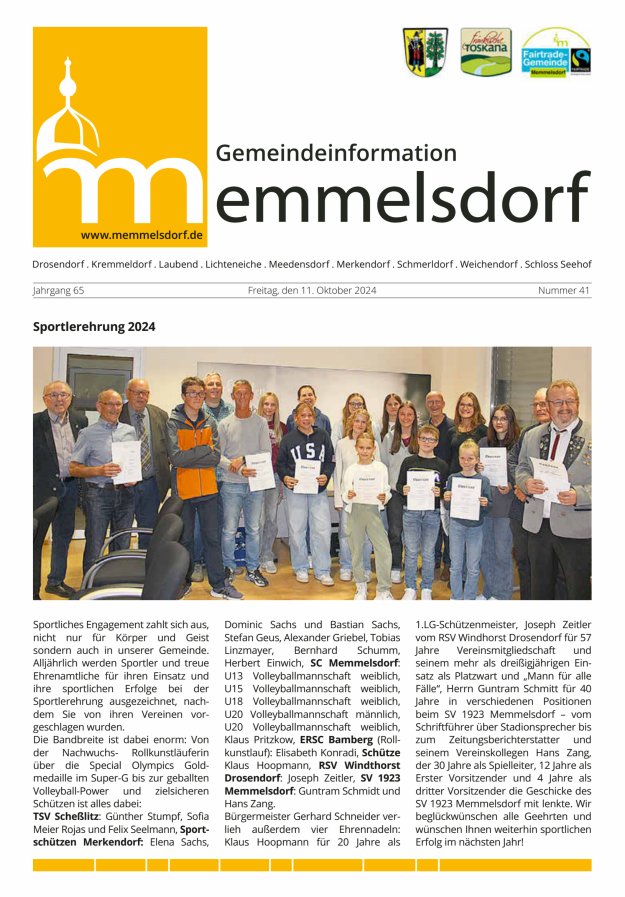 Mitteilungsblatt der Gemeinde Memmelsdorf Titelblatt 41/2024