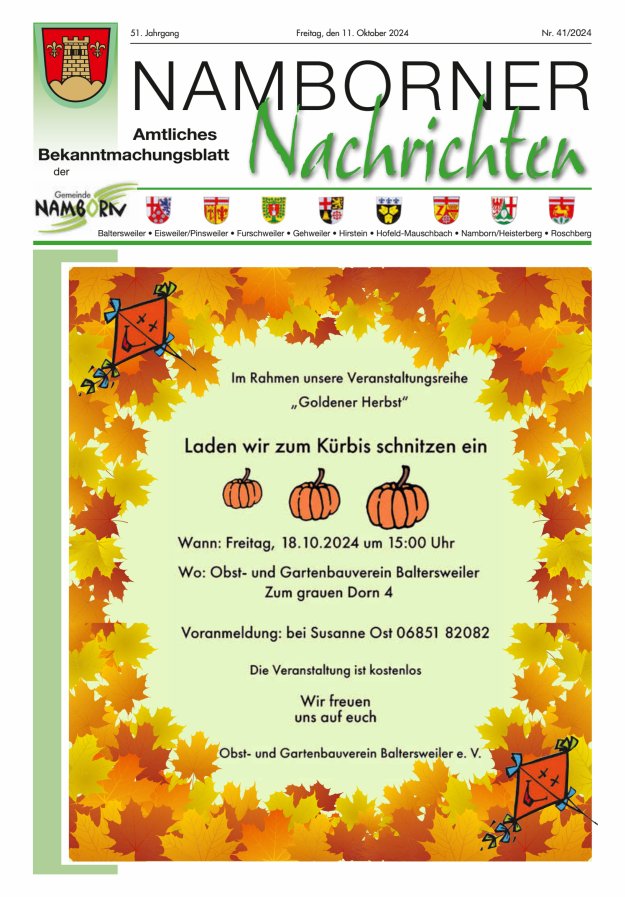 Namborner Nachrichten Titelblatt 41/2024
