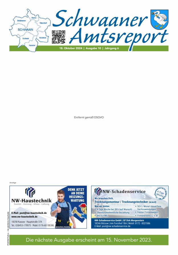Schwaaner Amtsreport Titelblatt 10/2024