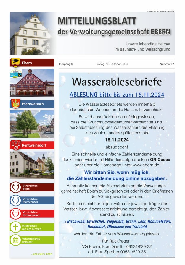 Mitteilungsblatt der Verwaltungsgemeinschaft Ebern Titelblatt 21/2024