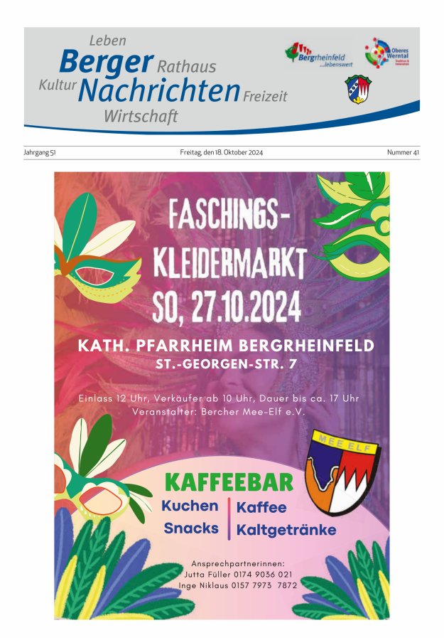 Berger Nachrichten, Bergrheinfeld Titelblatt 41/2024