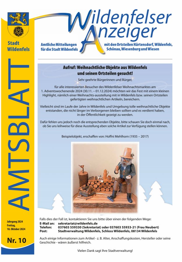 Wildenfelser Anzeiger Titelblatt 10/2024