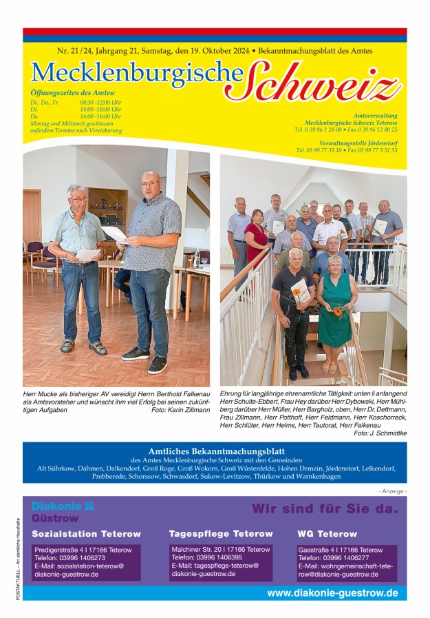 Bekanntmachungsblatt des Amtes Mecklenburgische Schweiz Titelblatt 21/2024