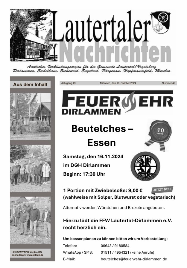 Lautertaler Nachrichten Titelblatt 42/2024