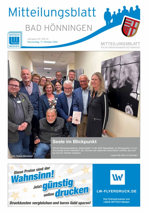 Mitteilungsblatt für den Bereich der Verbandsgemeinde Bad Hönningen Titelblatt 42/2024