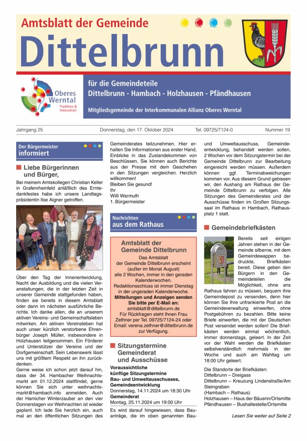 Amtsblatt der Gemeinde Dittelbrunn Titelblatt 19/2024