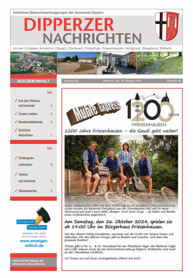 Dipperzer Nachrichten Titelblatt 42/2024