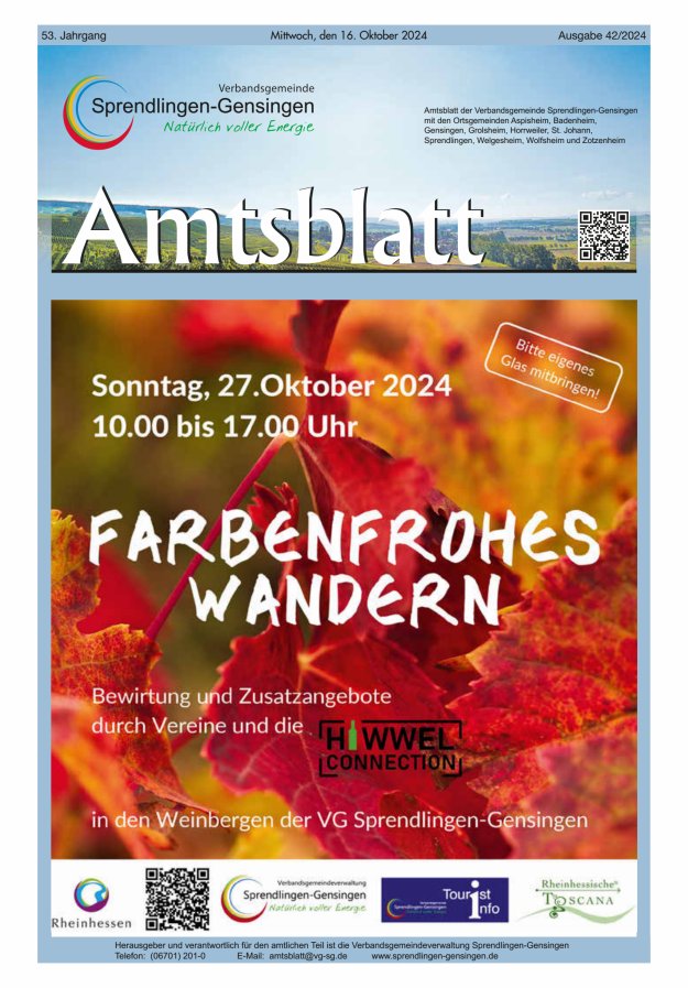 Amtsblatt VG Sprendlingen-Gensingen Titelblatt 42/2024
