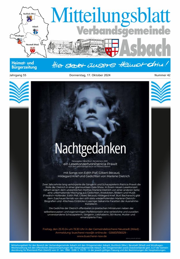 Mitteilungsblatt Verbandsgemeinde Asbach Titelblatt 42/2024
