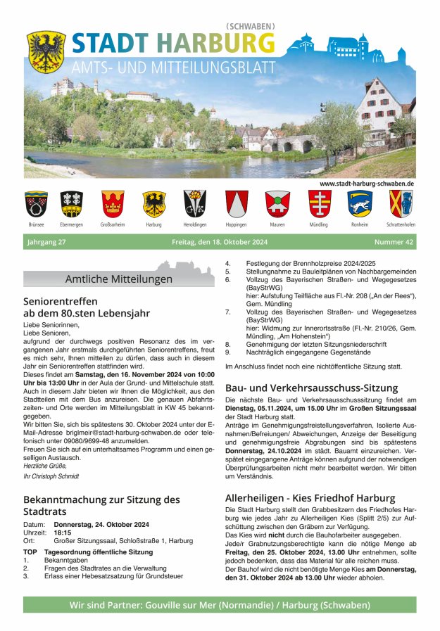 Amts- und Mitteilungsblatt der Stadt Harburg Titelblatt 42/2024