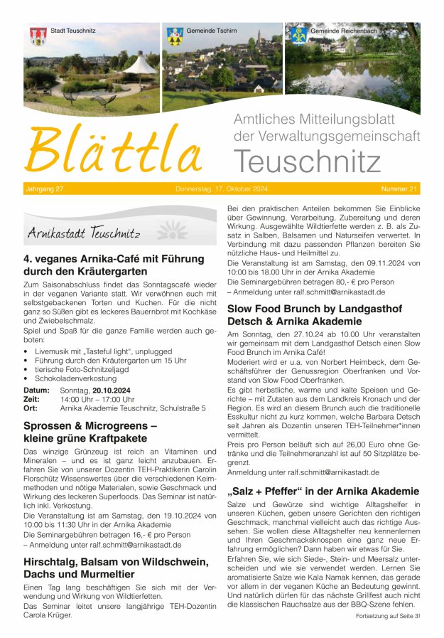 VG-Nachrichten Teuschnitz Titelblatt 21/2024