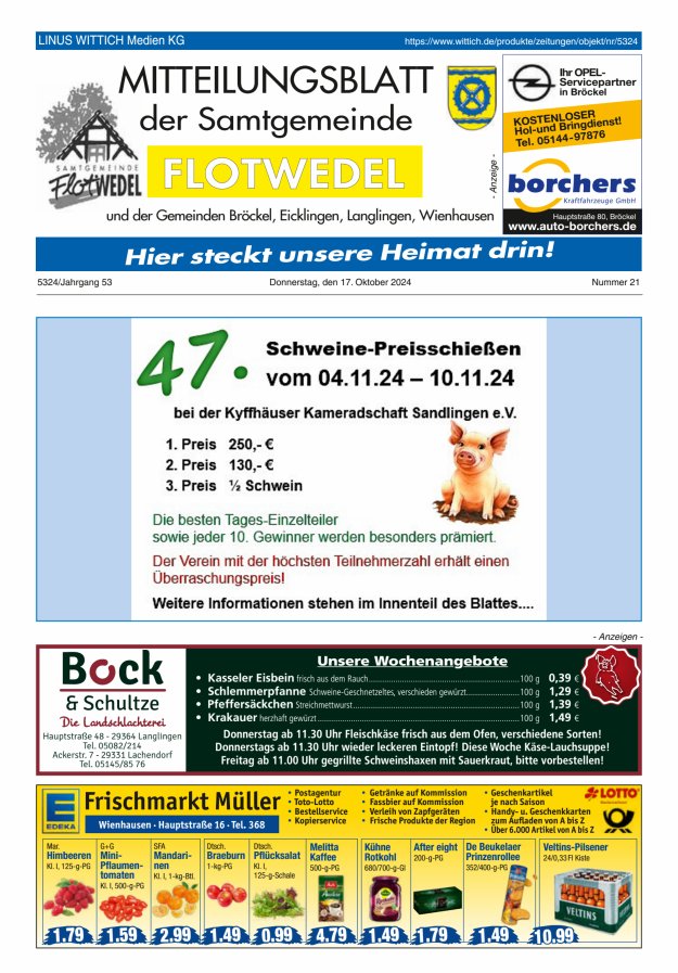 Mitteilungsblatt der Samtgemeinde Flotwedel Titelblatt 21/2024