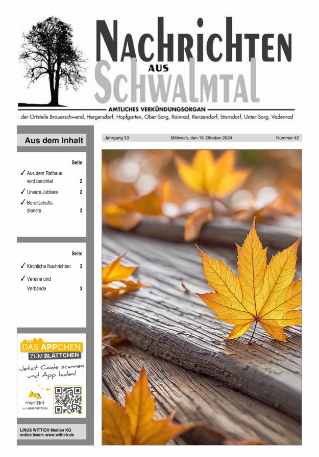 Nachrichten aus Schwalmtal Titelblatt 42/2024