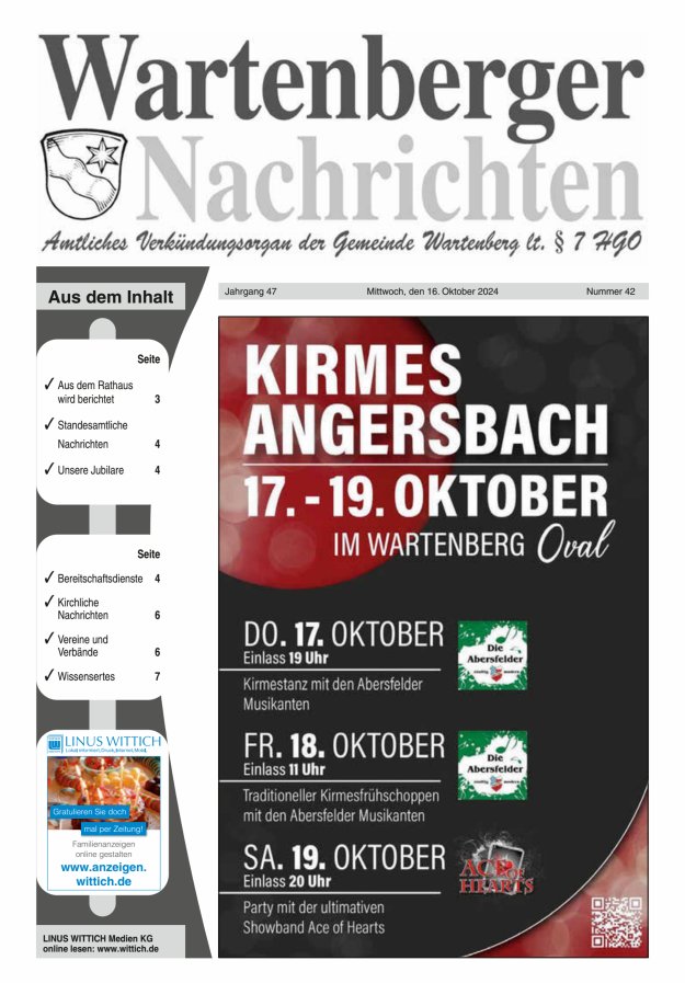 Wartenberger Nachrichten Titelblatt 42/2024