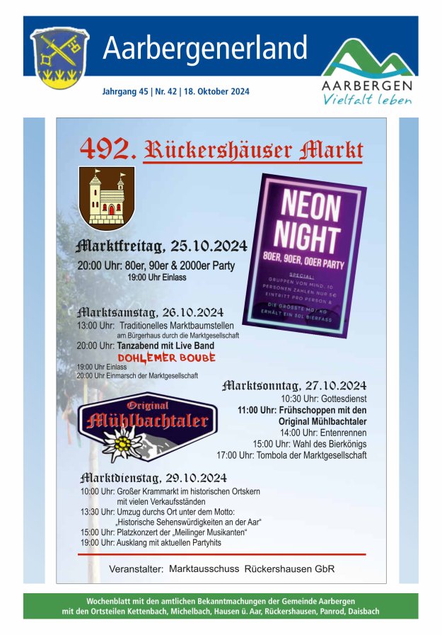 Aarbergenerland - Wochenblatt mit den amtlichen Bekanntmachungen Titelblatt 42/2024