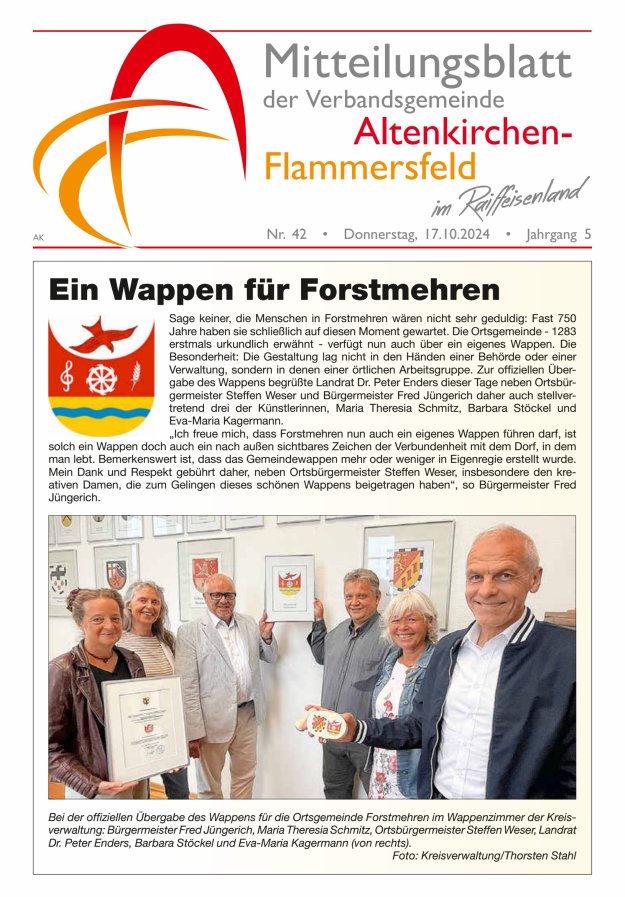 Mitteilungsblatt Verbandsgemeinde Altenkirchen-Flammersfeld Titelblatt 42/2024