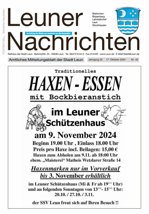 Leuner Nachrichten Titelblatt 42/2024