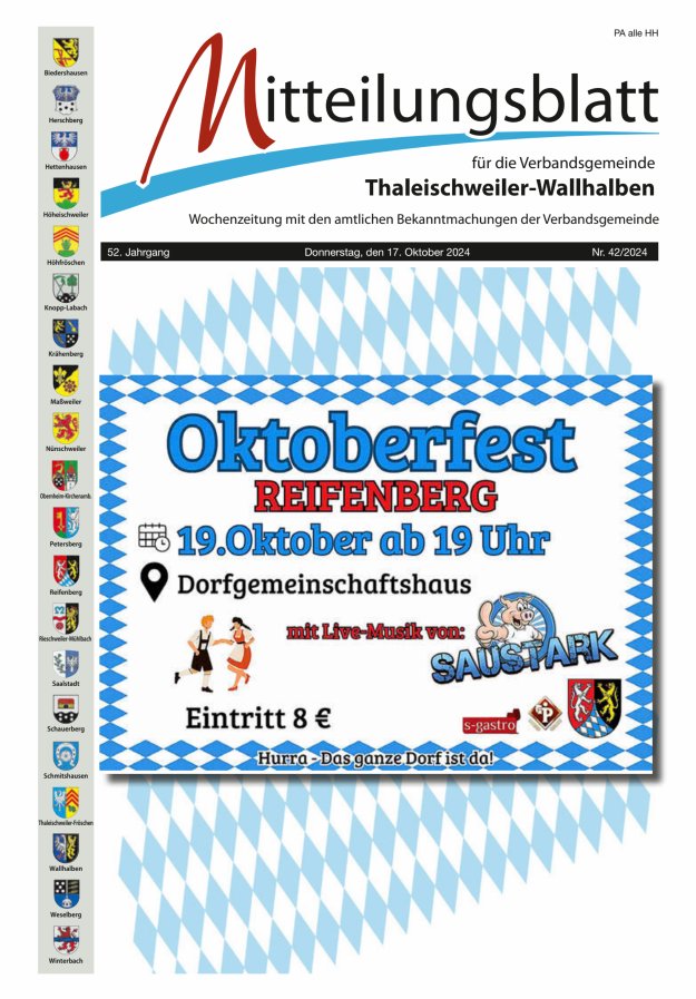 Mitteilungsblatt VG Thaleischweiler-Wallhalben Titelblatt 42/2024