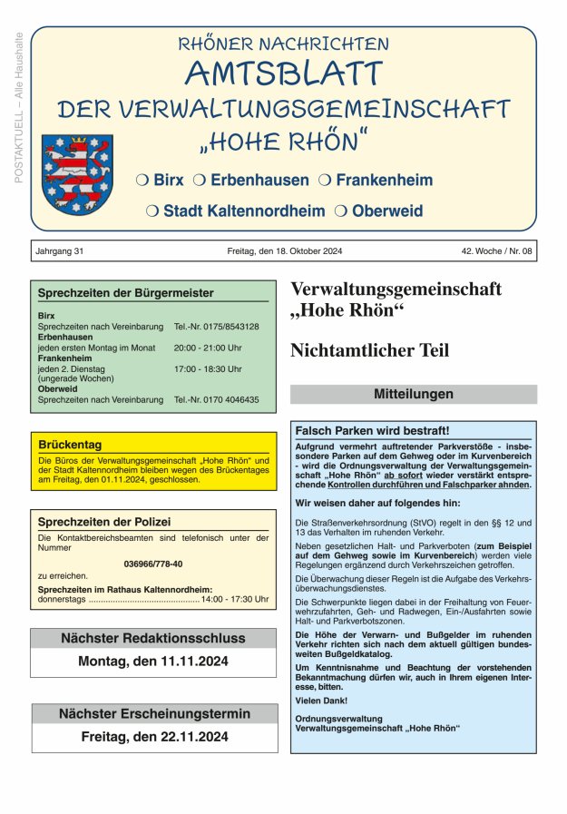Rhöner Nachrichten Titelblatt 08/2024