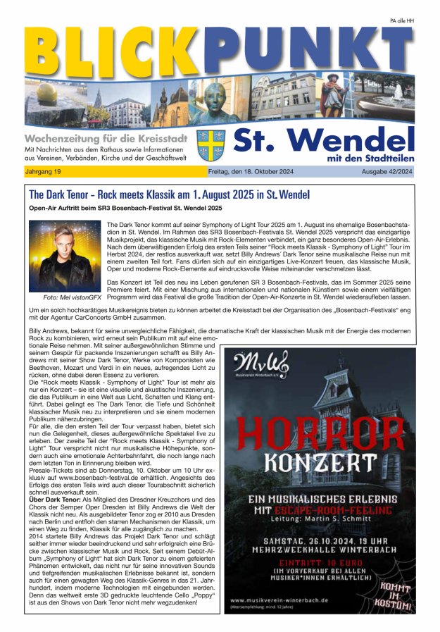 Blickpunkt St Wendel Titelblatt 42/2024