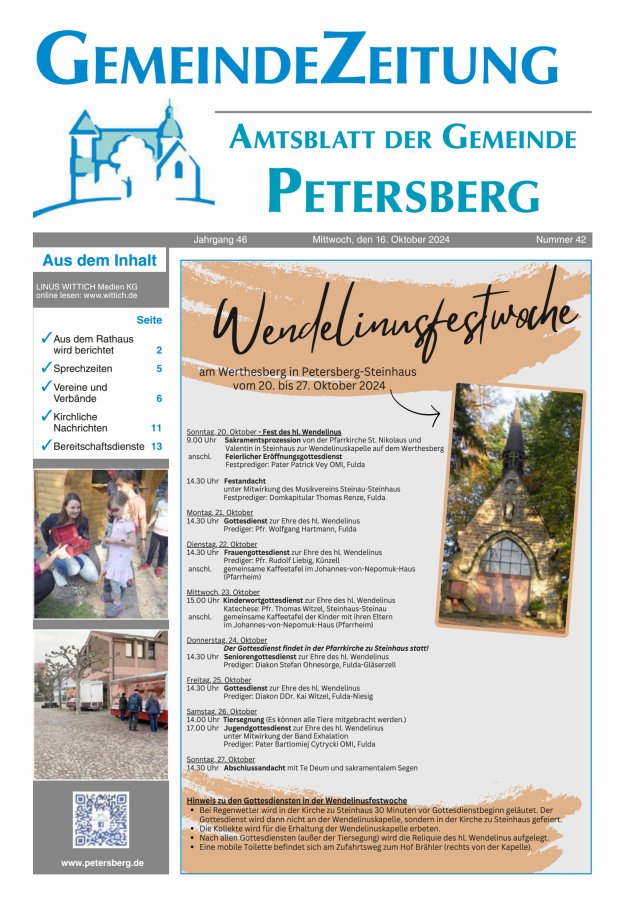 Amtsblatt Blickpunkt Petersberg Titelblatt 42/2024
