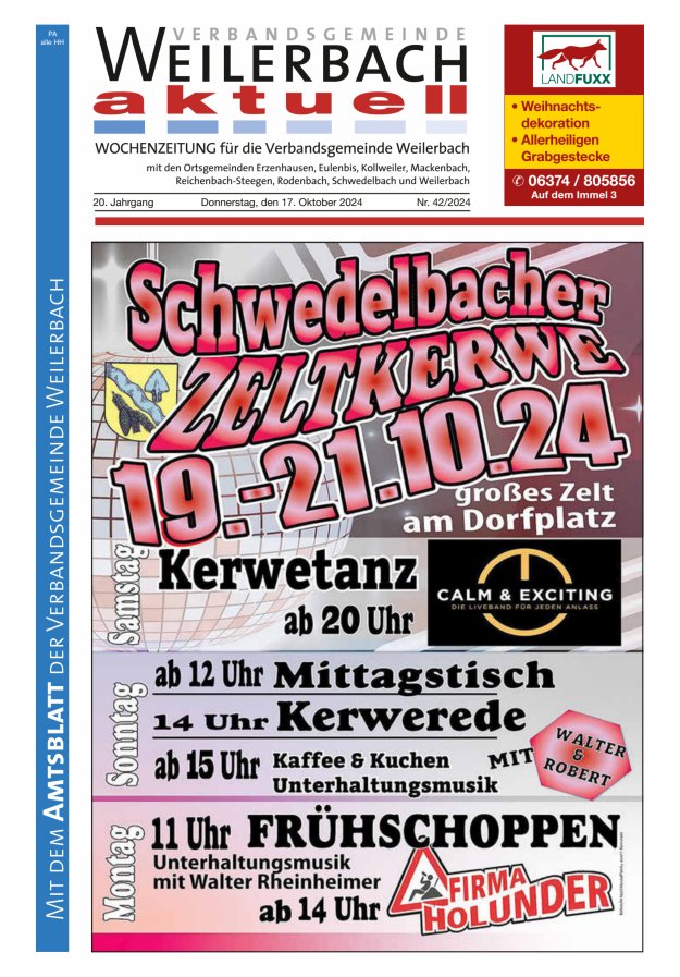 Verbandsgemeinde Weilerbach aktuell Titelblatt 42/2024