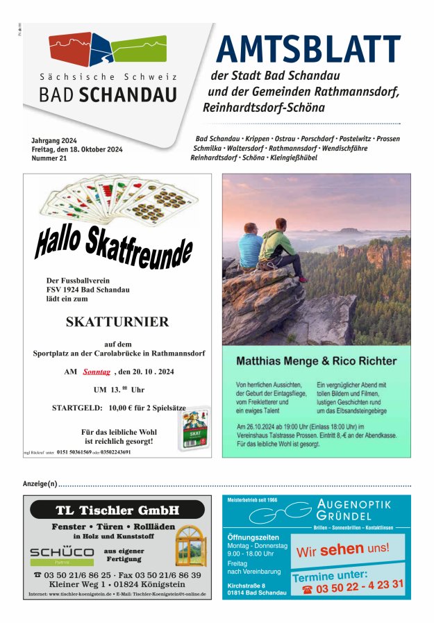 Amtsblatt der Stadt Bad Schandau und der Gemeinden Titelblatt 21/2024