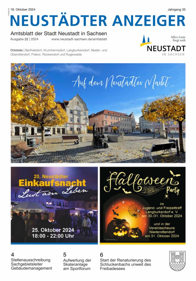 Neustädter Anzeiger - Amts- und Heimatblatt der Stadt Neustadt in Sachsen Titelblatt 22/2024
